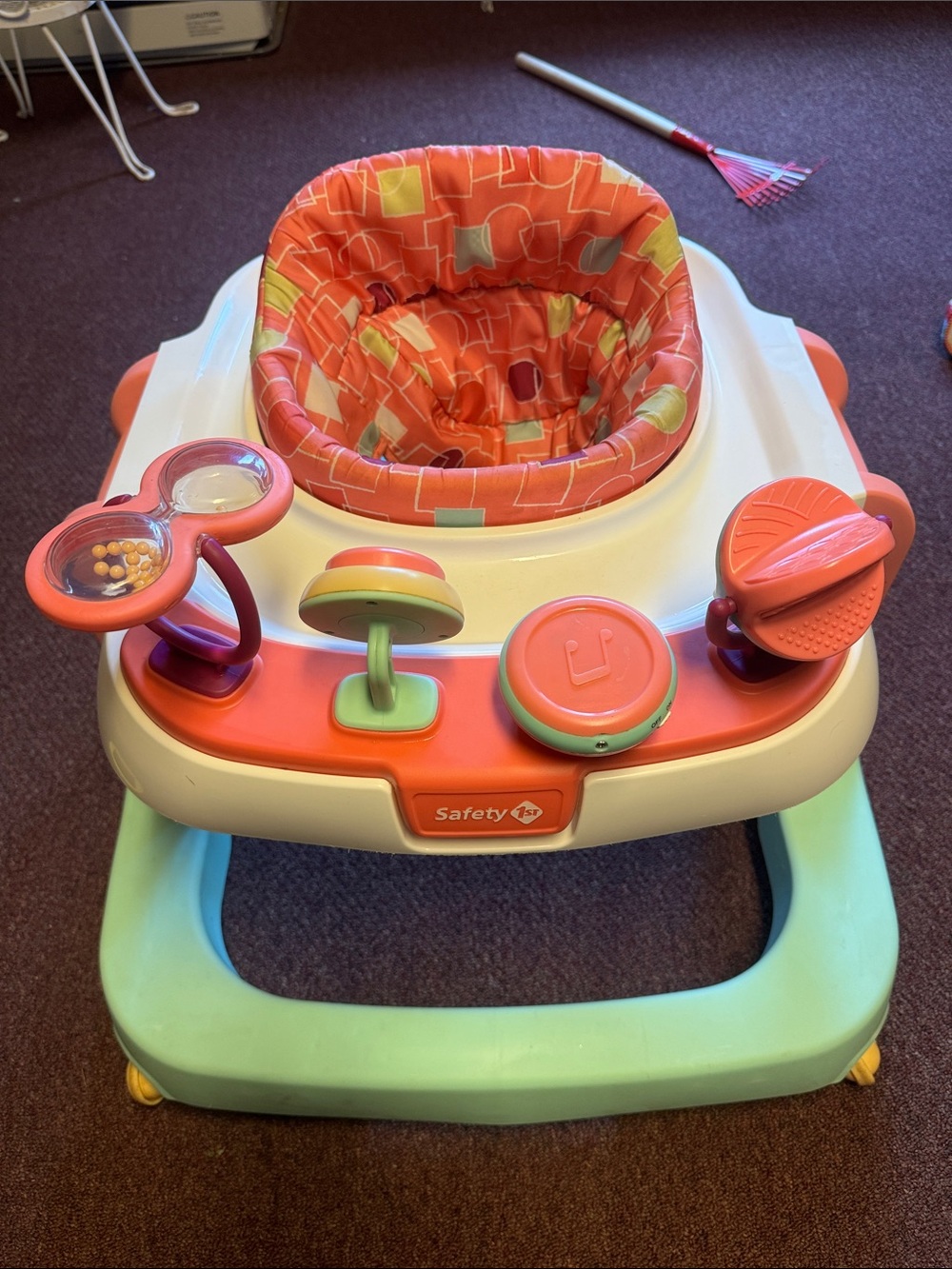 Orange and Mint Baby Activity Walker with Interactive Toys